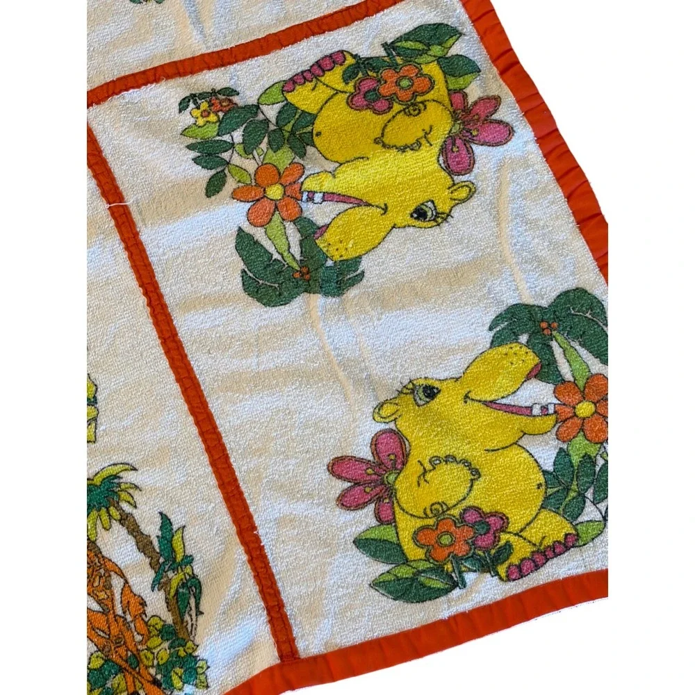 Vintage Safari Animal Terry Cloth Towel Orange Trim Giraffe Zebra Aprox 31x41